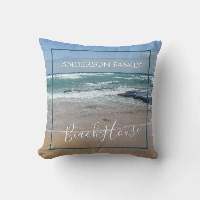 Personalized Beach House Outdoor Throw Pillow (Front)