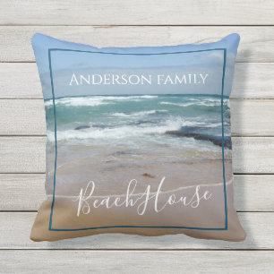 Personalized Beach House Outdoor Throw Pillow