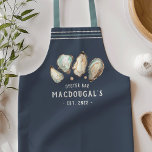 Personalized Beach House Oyster Bar Apron<br><div class="desc">This cool personalized kitchen apron for your beach house,  patio,  or salty abode features soft cream and aqua watercolor oyster and pearl illustrations.  Personalize with a family name and year established along the bottom,  along with "Oyster Bar" or your choice of personalization.</div>
