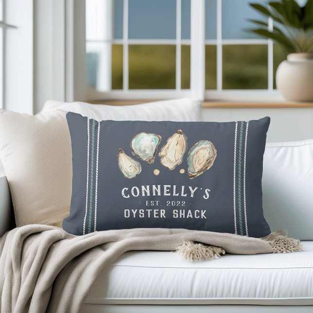 Personalized Beach House Oyster Shack Lumbar Pillow (Creator Uploaded)