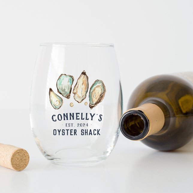 Personalized Beach House Oyster Shack Stemless Wine Glass (Creator Uploaded)