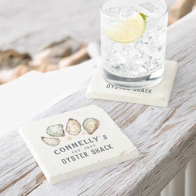 Personalized Beach House Oyster Shack Stone Coaster (Creator Uploaded)