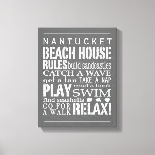 Personalized Beach House Rules Gray   White Canvas Print