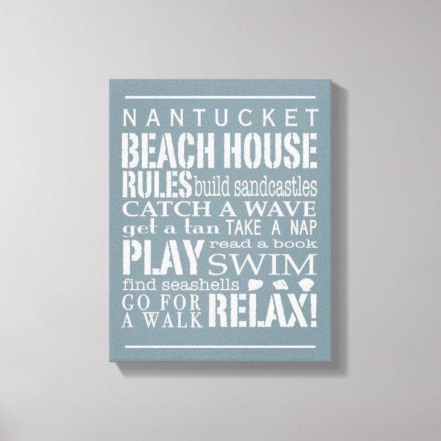 Personalized Beach House Rules Gray | White Canvas Print (Front)