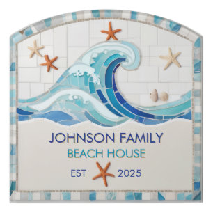 Personalized Beach House Sign Ocean Wave Starfish