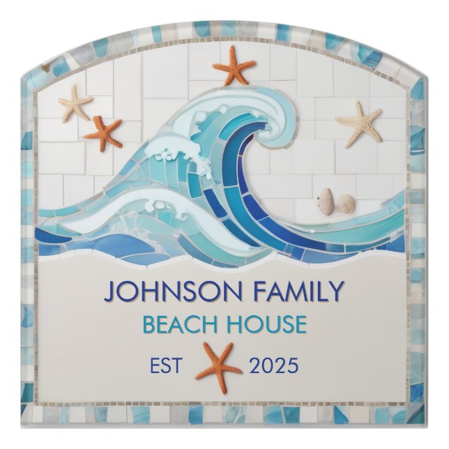 Personalized Beach House Sign Ocean Wave Starfish (Contour Front)