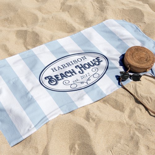 Personalized Beach House Stripe Beach Towel