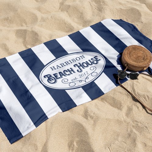 Personalized Beach House Stripe Beach Towel