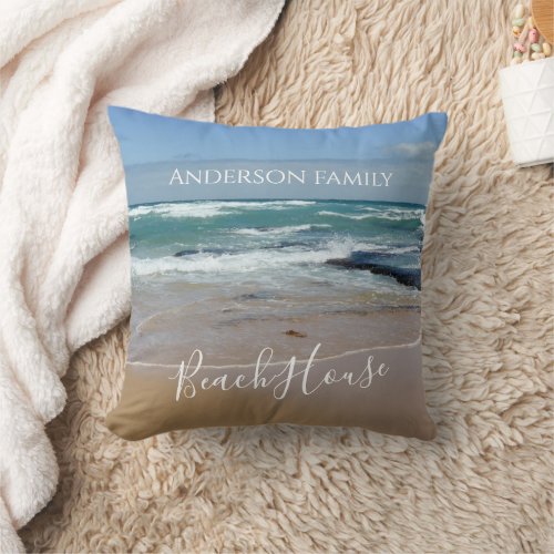 Personalized Beach House Throw Pillow