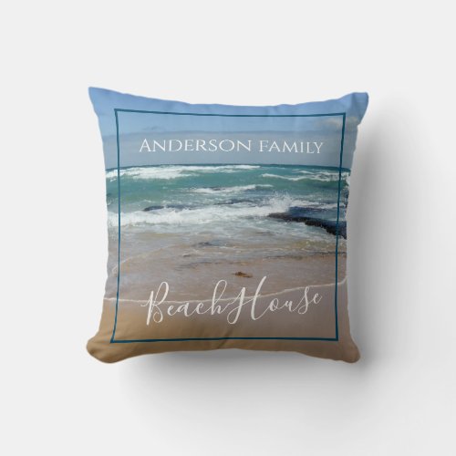 Personalized Beach House Throw Pillow