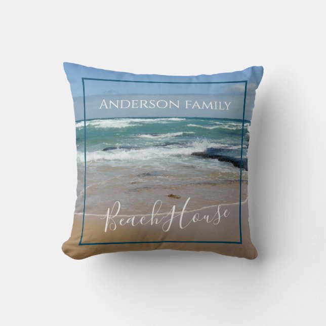 Personalized Beach House Throw Pillow (Front)
