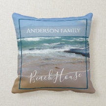 Personalized Beach House Throw Pillow