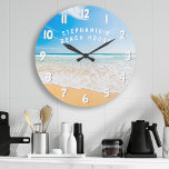 Personalized Beach House Tropical Beach Scene Large Clock<br><div class="desc">Personalized Beach House Tropical Beach Scene Large Clock . This nautical clock is perfect for a coastal home. This beachy design features the ocean meeting sand. Personalize with your own name or text.</div>