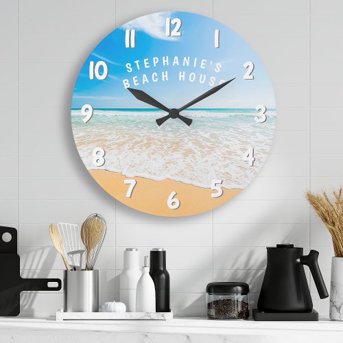 Personalized Beach House Tropical Beach Scene Large Clock