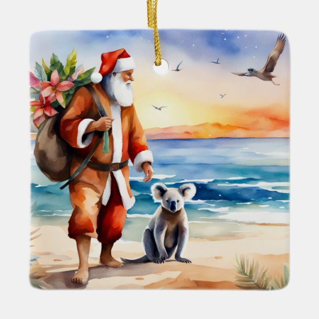 Personalized Beach Koala Bear Australian Christmas Ceramic Ornament (Front)
