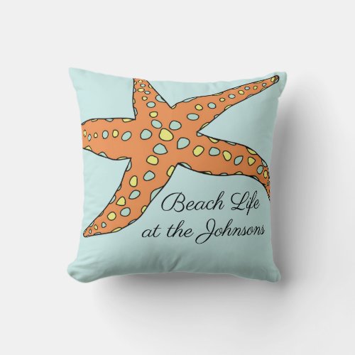 Personalized Beach Life Starfish Throw Pillow