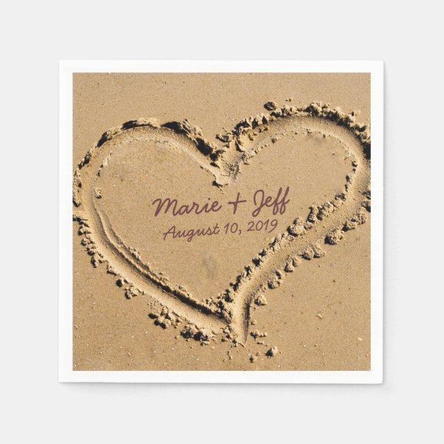 Personalized Beach Love Wedding Heart Napkins (Front)
