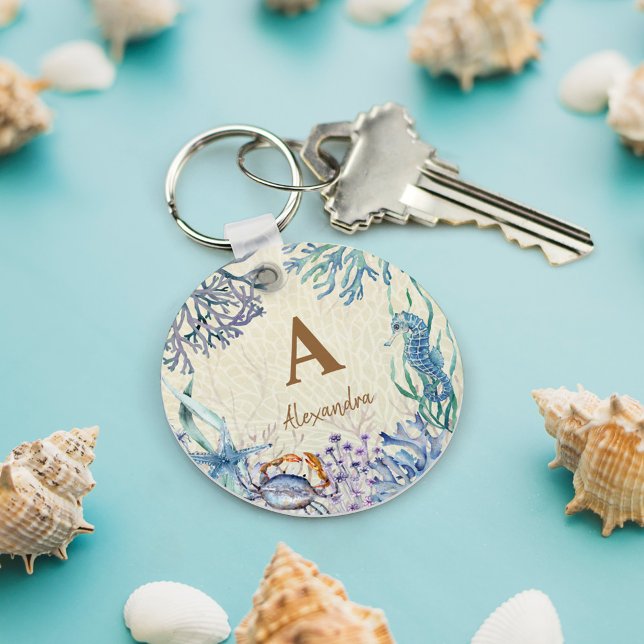 Personalized Beach Monogram Coral Reef Keychain (Creator Uploaded)