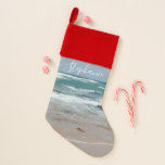 Personalized Beach Ocean Christmas Stocking<br><div class="desc">Personalized Beach Ocean Christmas Stocking features the tranquil blue and white shores of coastal Melbourne in Australia. This stunning Christmas stocking will sure get Santa's attention. Featuring stylish modern white lettering, you can customize the text to add your own name or family monogram. Add this special Christmas decoration to your...</div>