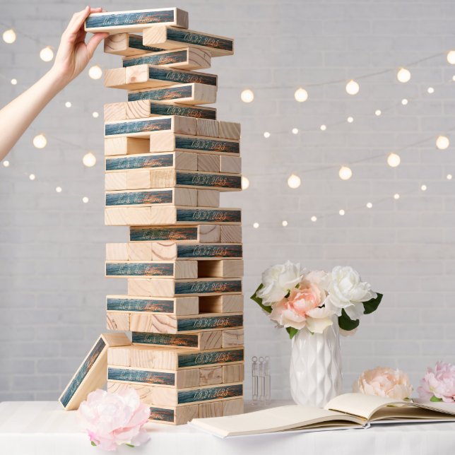 Personalized Beach Ocean Waves Wedding Game Topple Tower (Wedding)