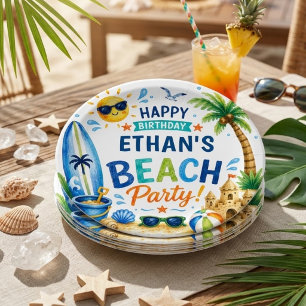 Personalized Beach Party Tropical Summer Paper Plates