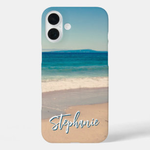 Personalized Beach Photo Ocean Blue iPhone 16 Plus Case