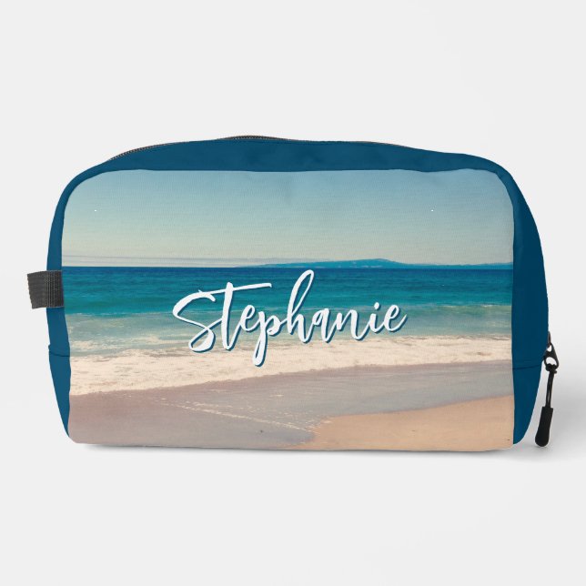 Personalized Beach Photo Ocean Blue Dopp Kit (Front)