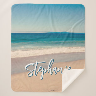 Personalized Beach Photo Ocean Blue M Sherpa Blanket