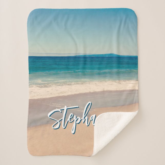 Personalized Beach Photo Ocean Blue S Sherpa Blanket (Front)