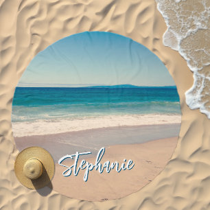 Personalized Beach Photo Ocean Blue Scenic Beach Towel
