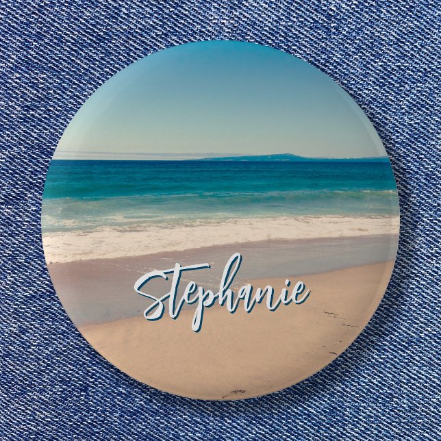 Personalized Beach Photo Ocean Blue Scenic Button (Personalized Beach Photo Ocean Blue Scenic Button)
