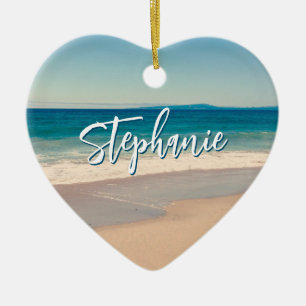 Personalized Beach Photo Ocean Blue Scenic Ceramic Ornament