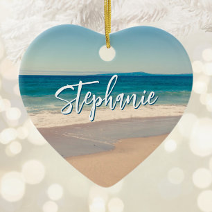 Personalized Beach Photo Ocean Blue Scenic Ceramic Ornament