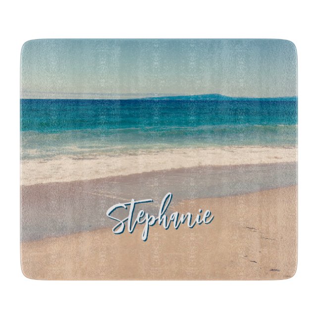 Personalized Beach Photo Ocean Blue Scenic Cutting Board (Front)