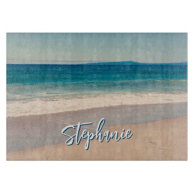 Personalized Beach Photo Ocean Blue Scenic Cutting Board (Front)