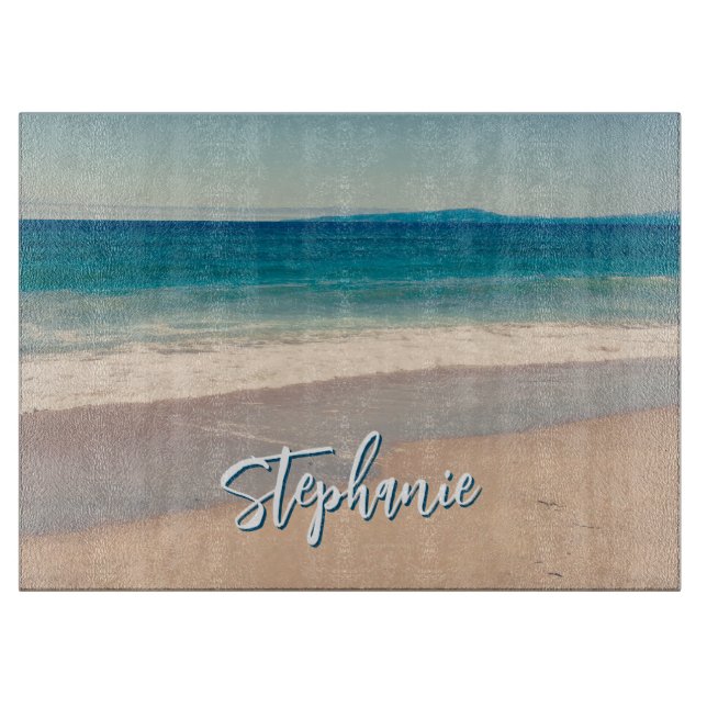 Personalized Beach Photo Ocean Blue Scenic Cutting Board (Front)