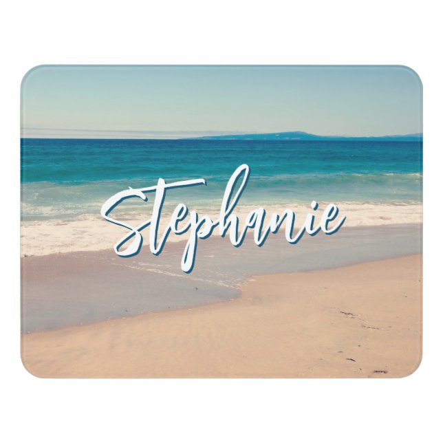Personalized Beach Photo Ocean Blue Scenic Door Sign (Contemporary Front)