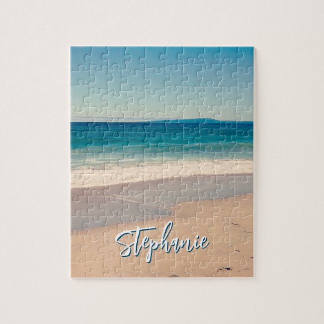 Personalized Beach Photo Ocean Blue Scenic Jigsaw Puzzle (Vertical)