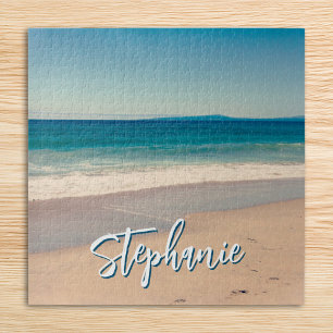 Personalized Beach Photo Ocean Blue Scenic Jigsaw Puzzle