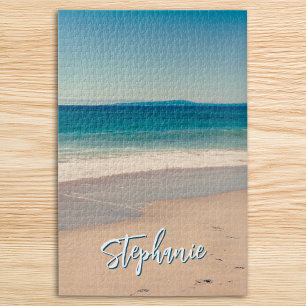 Personalized Beach Photo Ocean Blue Scenic Jigsaw Puzzle