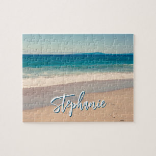 Personalized Beach Photo Ocean Blue Scenic Jigsaw Puzzle