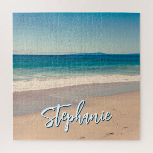 Personalized Beach Photo Ocean Blue Scenic Jigsaw Puzzle