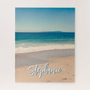 Personalized Beach Photo Ocean Blue Scenic Jigsaw Puzzle
