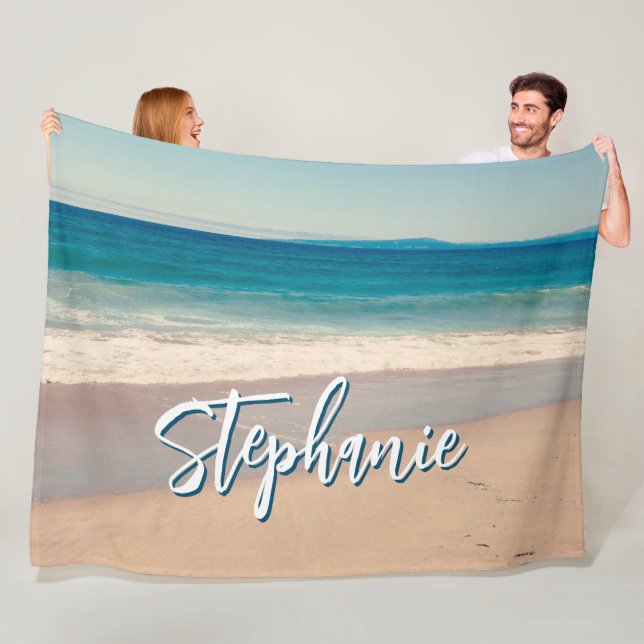 Personalized Beach Photo Ocean Blue Scenic L Fleece Blanket (In Situ)
