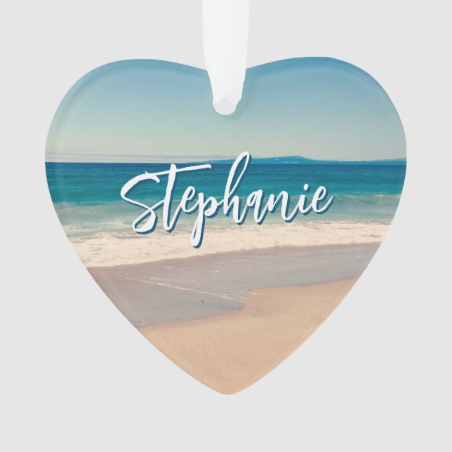 Personalized Beach Photo Ocean Blue Scenic Ornament (Front)