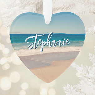 Personalized Beach Photo Ocean Blue Scenic Ornament