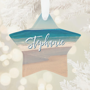 Personalized Beach Photo Ocean Blue Scenic Ornament