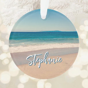 Personalized Beach Photo Ocean Blue Scenic Ornament