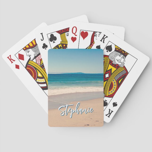 Personalized Beach Photo Ocean Blue Scenic Poker Cards (Back)