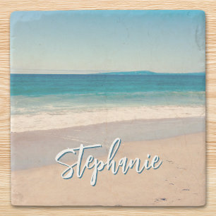 Personalized Beach Photo Ocean Blue Scenic Stone Coaster